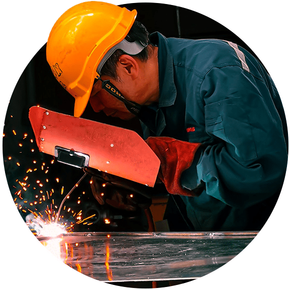 a welder holding WSE welding equipment shield